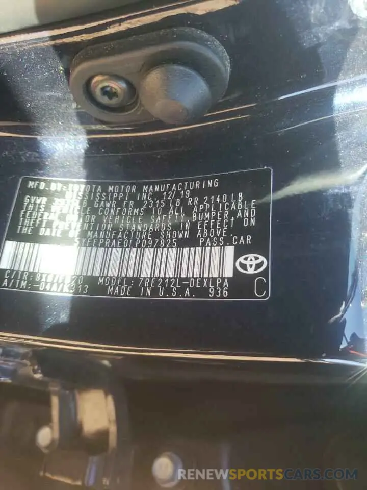 10 Photograph of a damaged car 5YFEPRAE0LP097825 TOYOTA COROLLA 2020