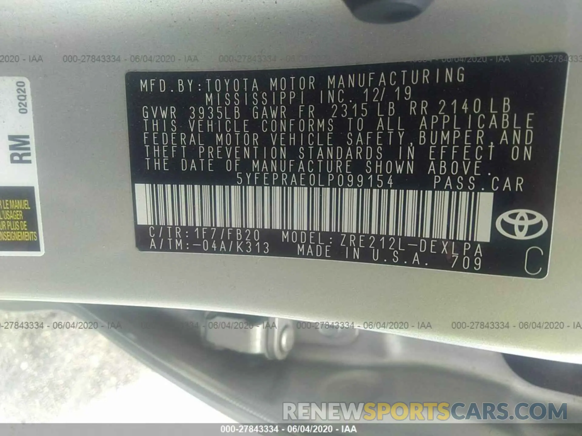 9 Photograph of a damaged car 5YFEPRAE0LP099154 TOYOTA COROLLA 2020