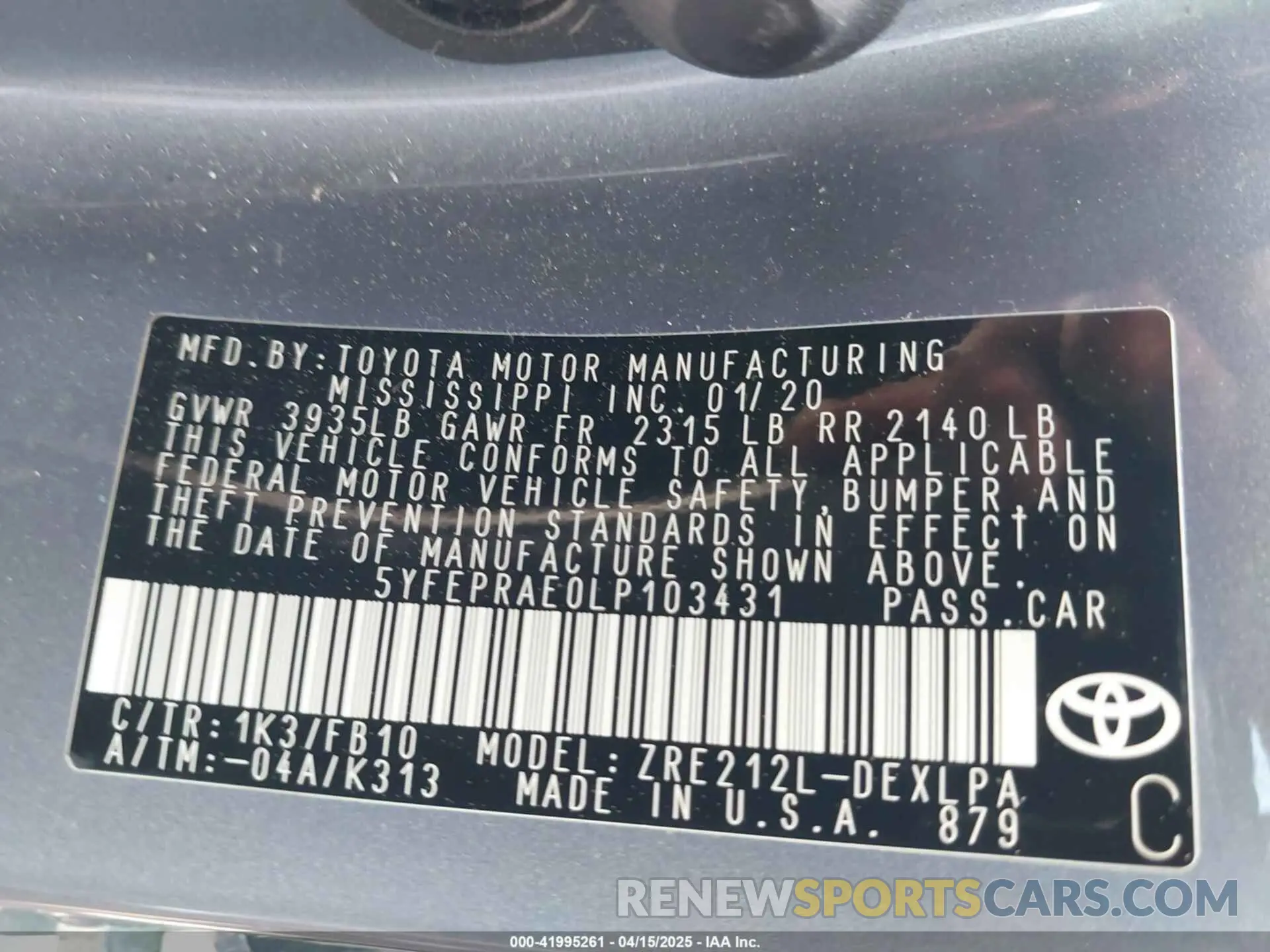 9 Photograph of a damaged car 5YFEPRAE0LP103431 TOYOTA COROLLA 2020