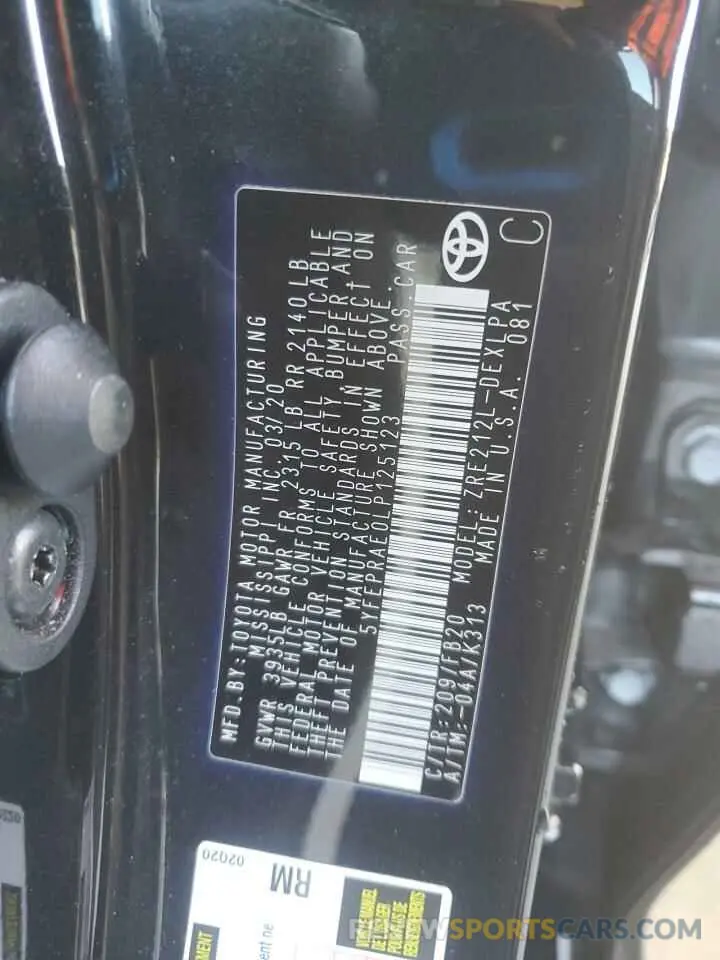 12 Фотография поврежденного автомобиля 5YFEPRAE0LP125123 TOYOTA COROLLA 2020