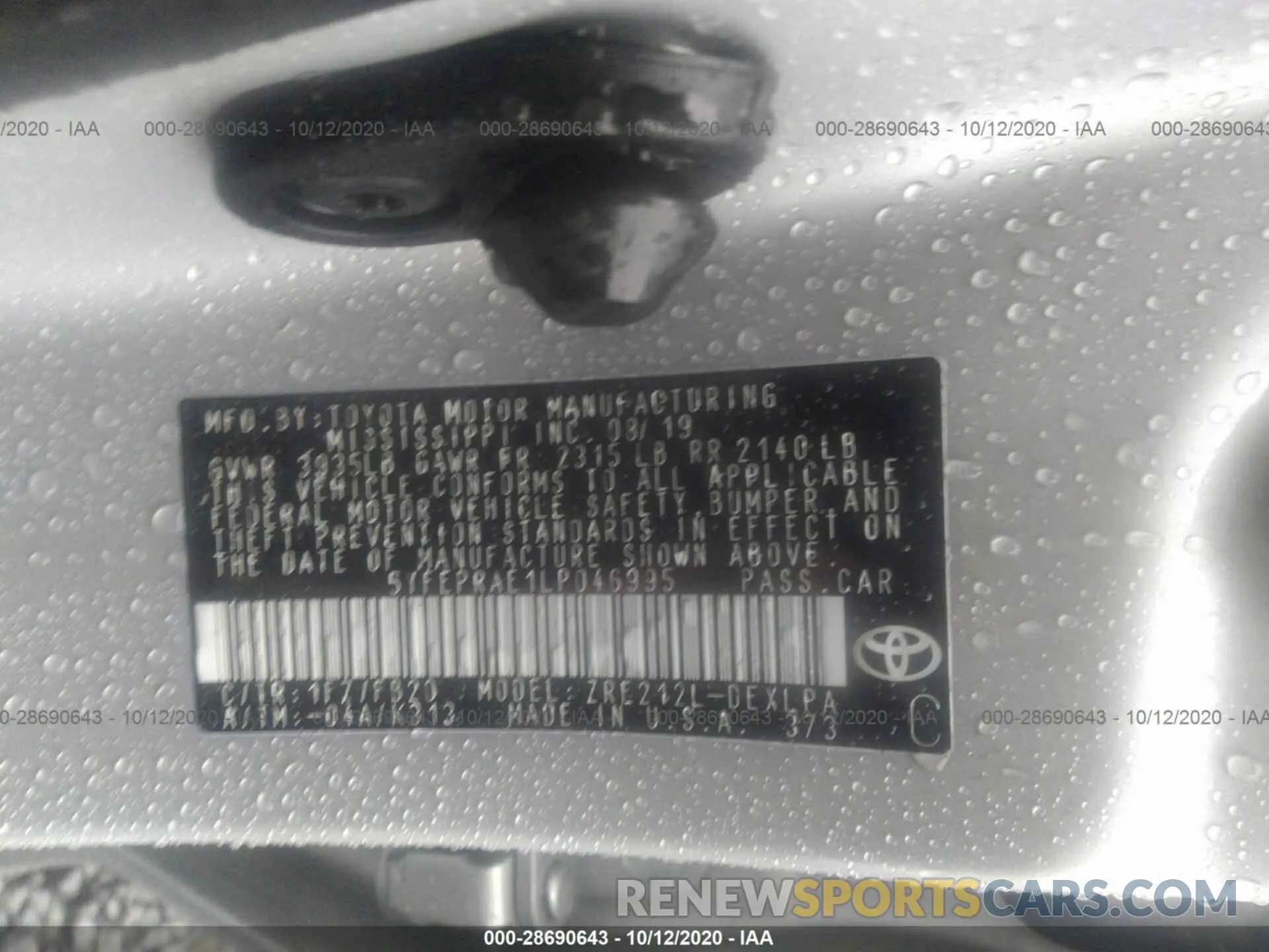 9 Photograph of a damaged car 5YFEPRAE1LP046995 TOYOTA COROLLA 2020