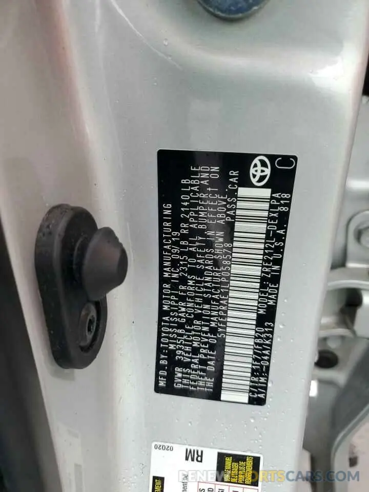 12 Фотография поврежденного автомобиля 5YFEPRAE1LP058578 TOYOTA COROLLA 2020