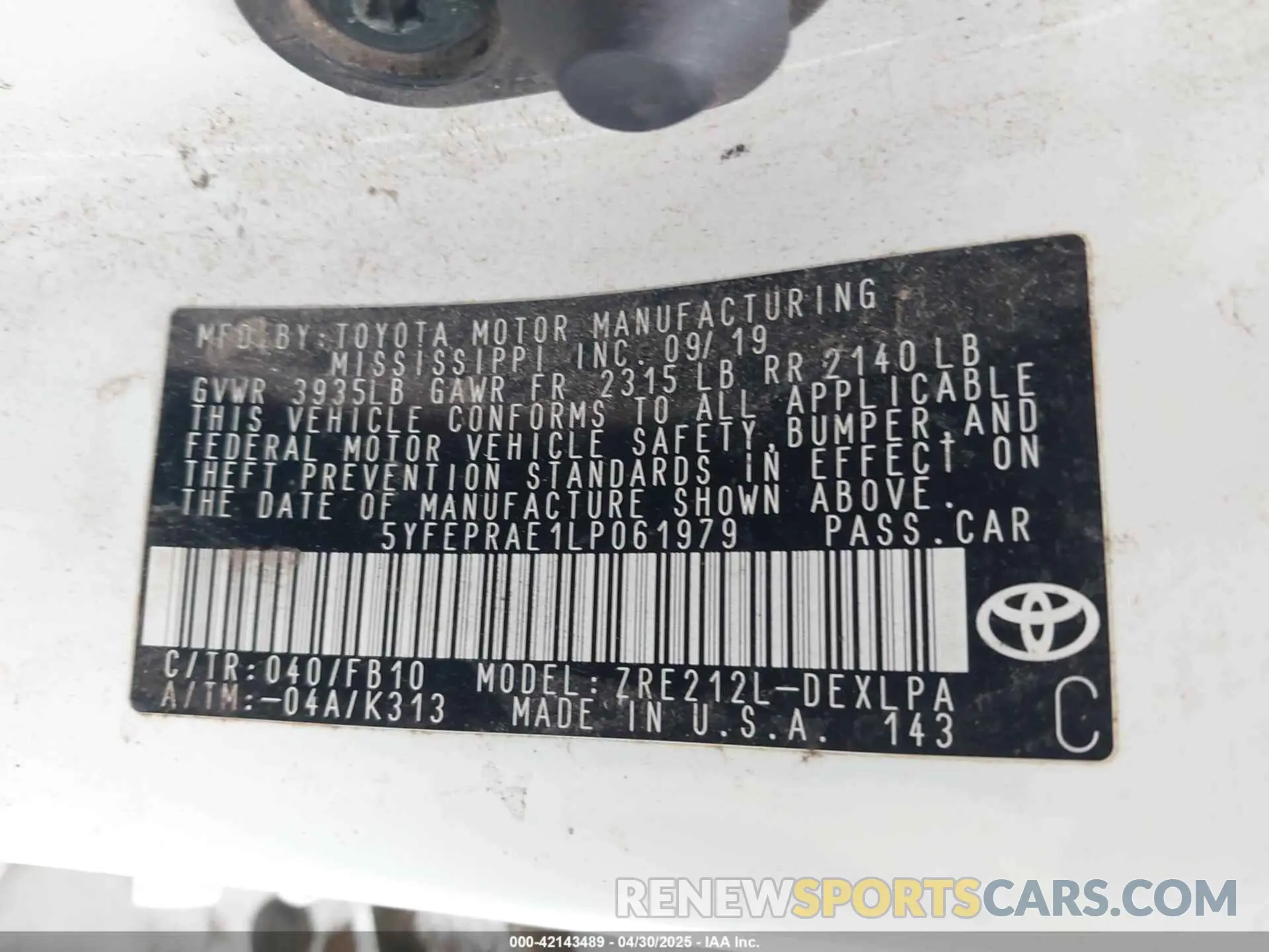 9 Фотография поврежденного автомобиля 5YFEPRAE1LP061979 TOYOTA COROLLA 2020