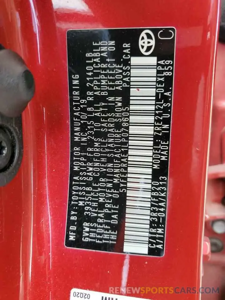 13 Фотография поврежденного автомобиля 5YFEPRAE1LP078605 TOYOTA COROLLA 2020