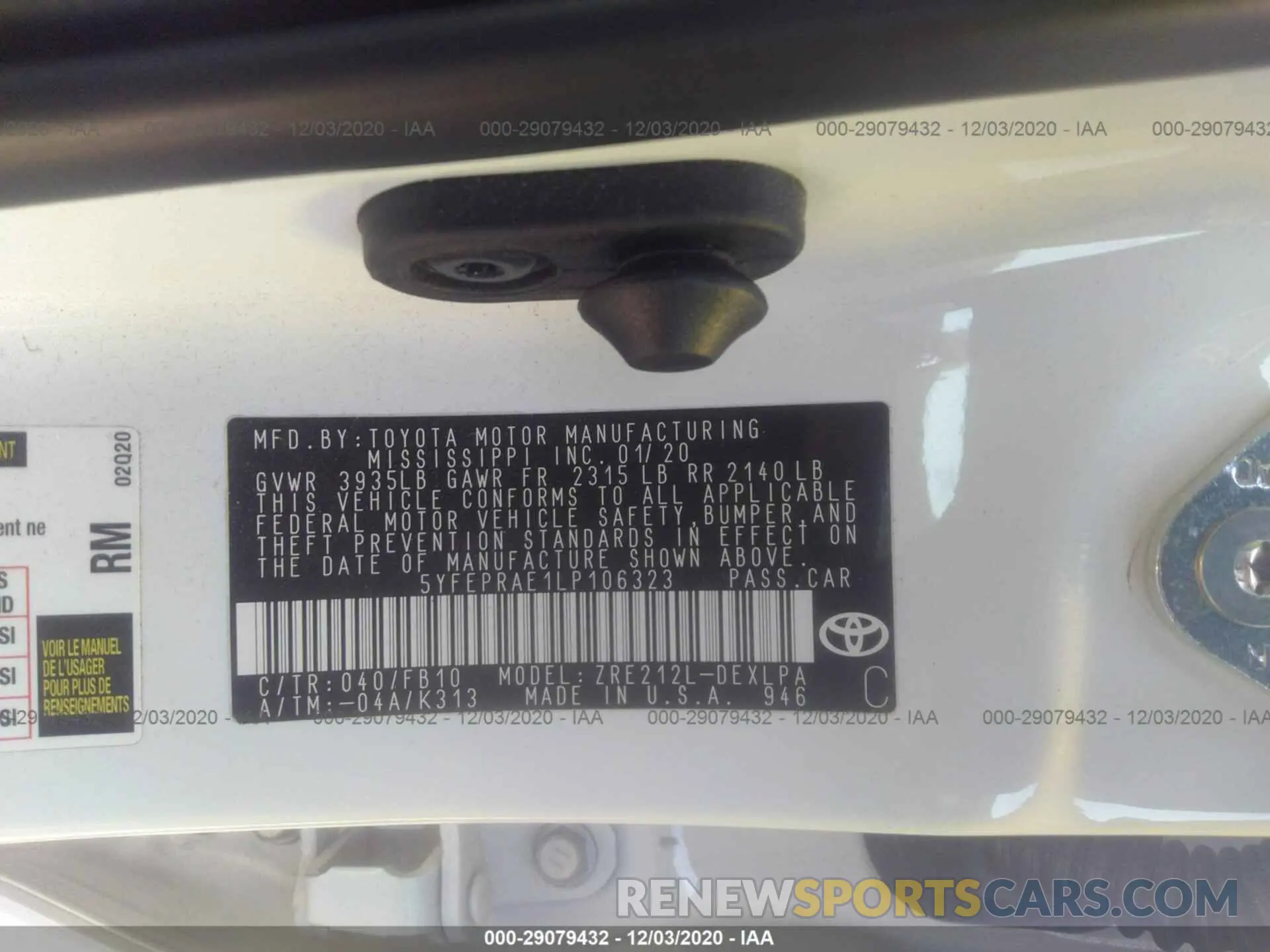 9 Photograph of a damaged car 5YFEPRAE1LP106323 TOYOTA COROLLA 2020
