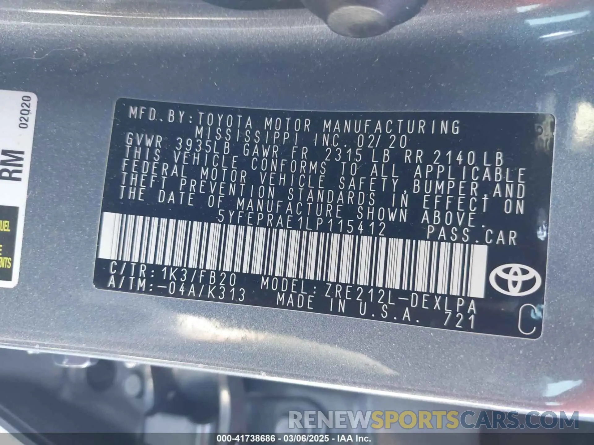 9 Photograph of a damaged car 5YFEPRAE1LP115412 TOYOTA COROLLA 2020