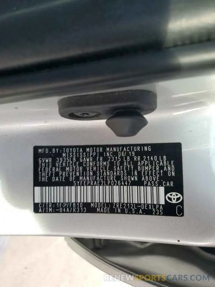 12 Photograph of a damaged car 5YFEPRAE2LP026447 TOYOTA COROLLA 2020