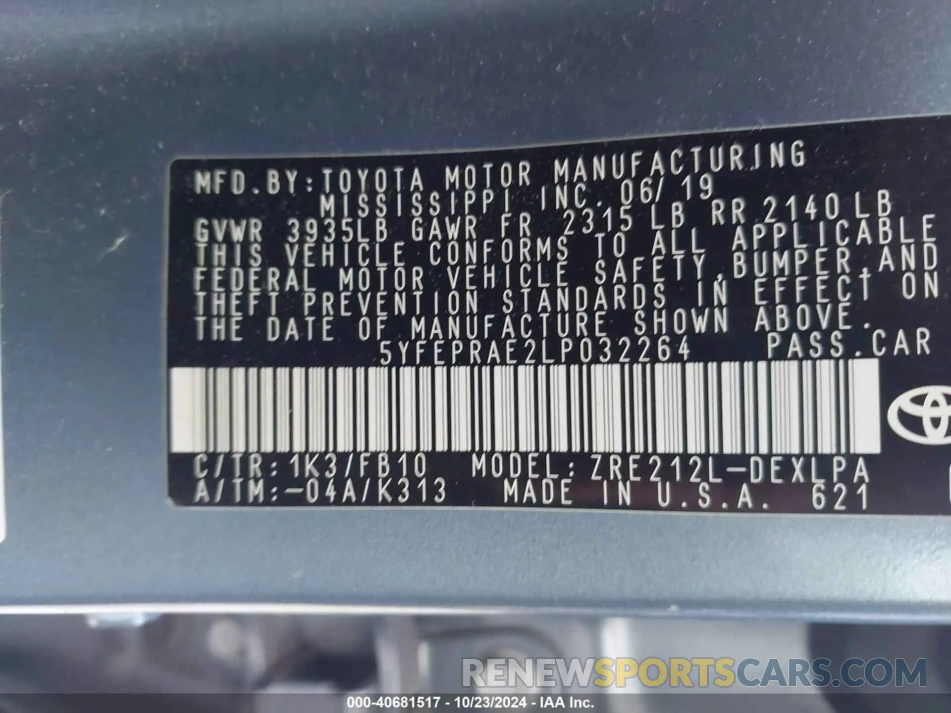 9 Photograph of a damaged car 5YFEPRAE2LP032264 TOYOTA COROLLA 2020