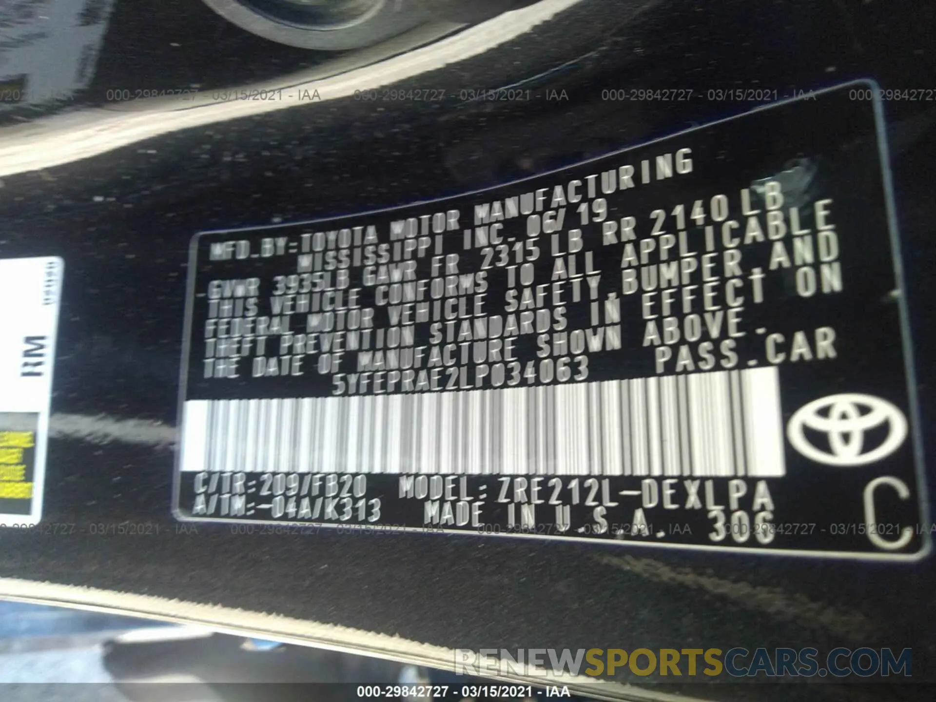 9 Photograph of a damaged car 5YFEPRAE2LP034063 TOYOTA COROLLA 2020