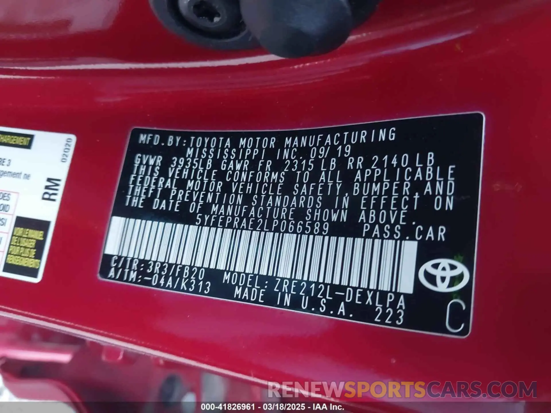 9 Photograph of a damaged car 5YFEPRAE2LP066589 TOYOTA COROLLA 2020