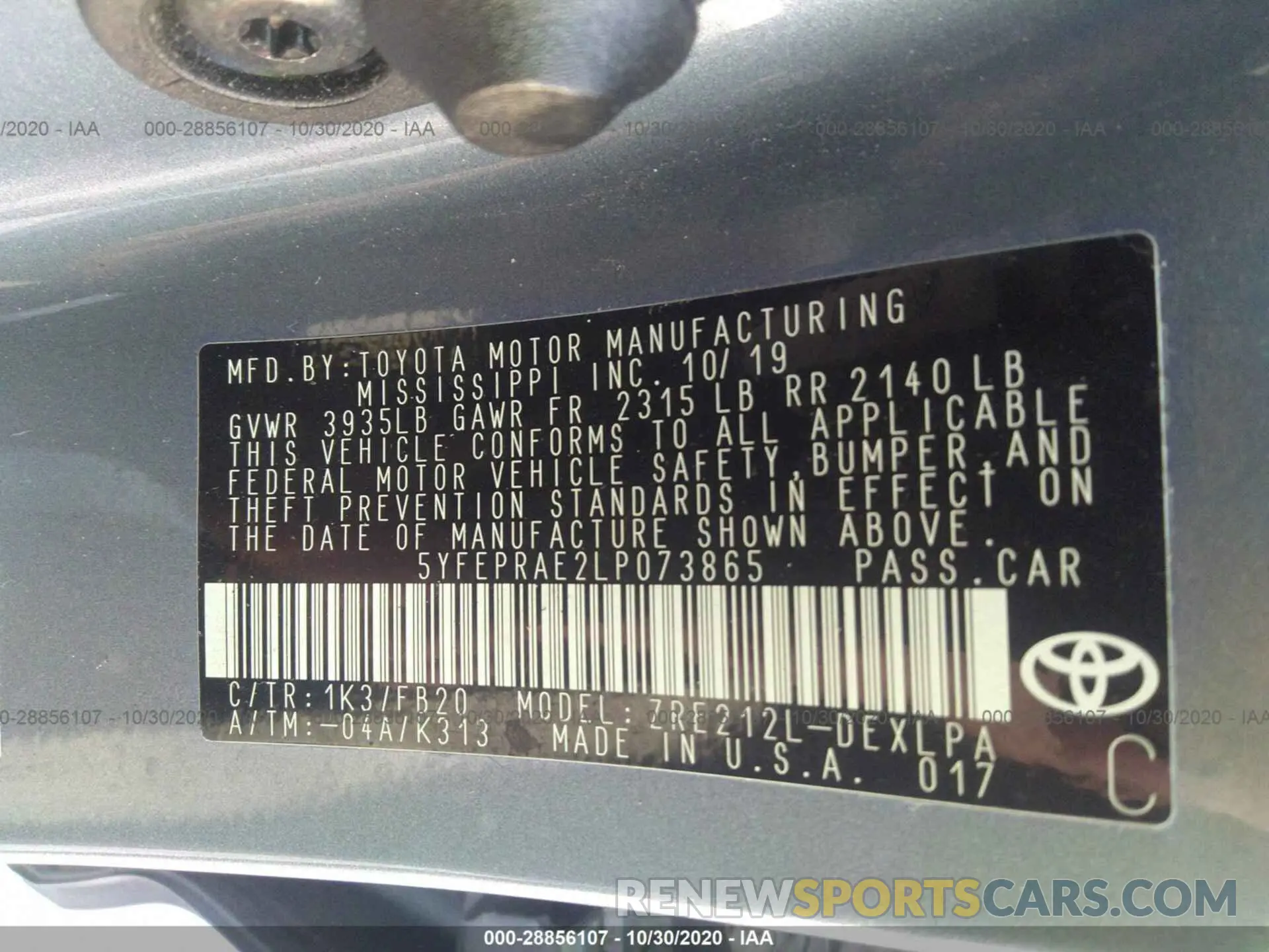 9 Photograph of a damaged car 5YFEPRAE2LP073865 TOYOTA COROLLA 2020