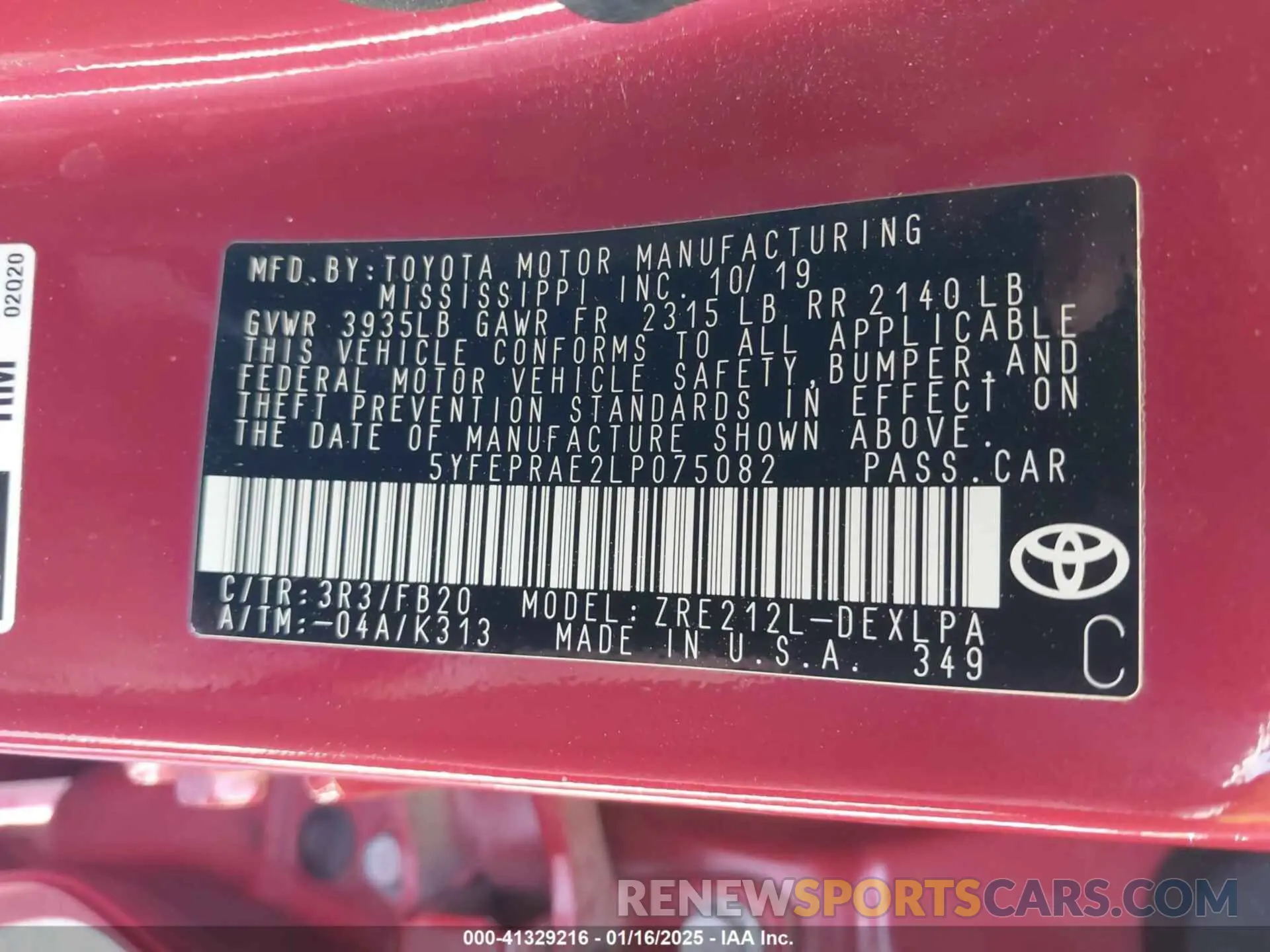 9 Фотография поврежденного автомобиля 5YFEPRAE2LP075082 TOYOTA COROLLA 2020