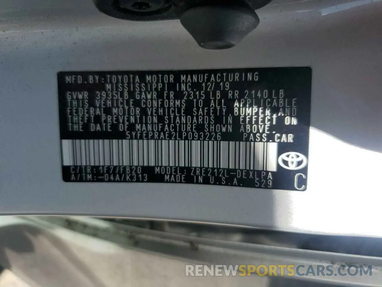13 Photograph of a damaged car 5YFEPRAE2LP093226 TOYOTA COROLLA 2020