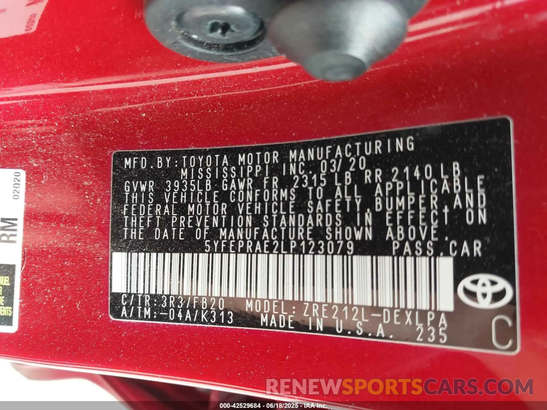 9 Photograph of a damaged car 5YFEPRAE2LP123079 TOYOTA COROLLA 2020