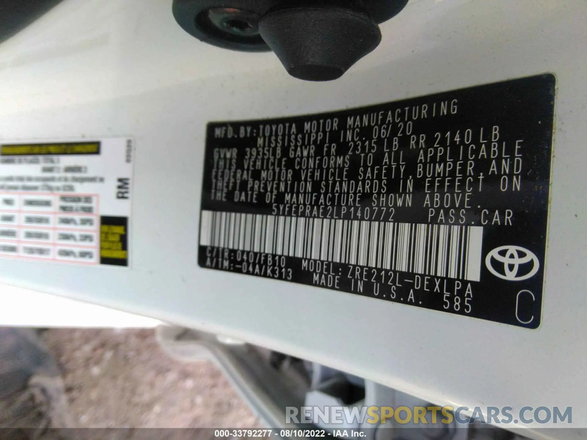 9 Фотография поврежденного автомобиля 5YFEPRAE2LP140772 TOYOTA COROLLA 2020