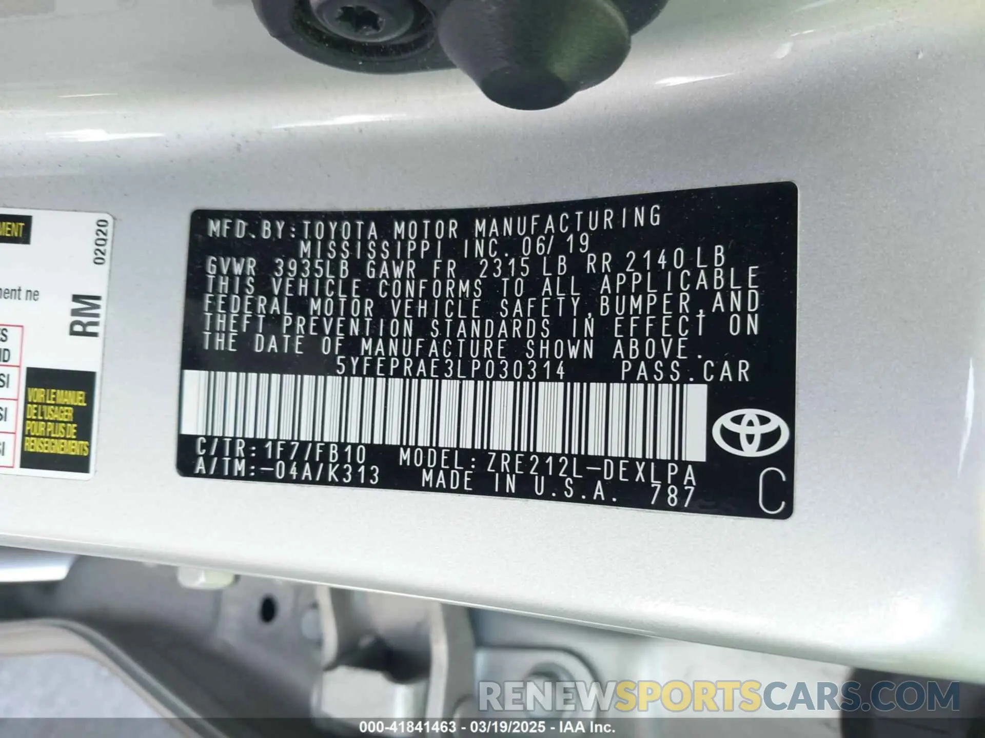 9 Photograph of a damaged car 5YFEPRAE3LP030314 TOYOTA COROLLA 2020