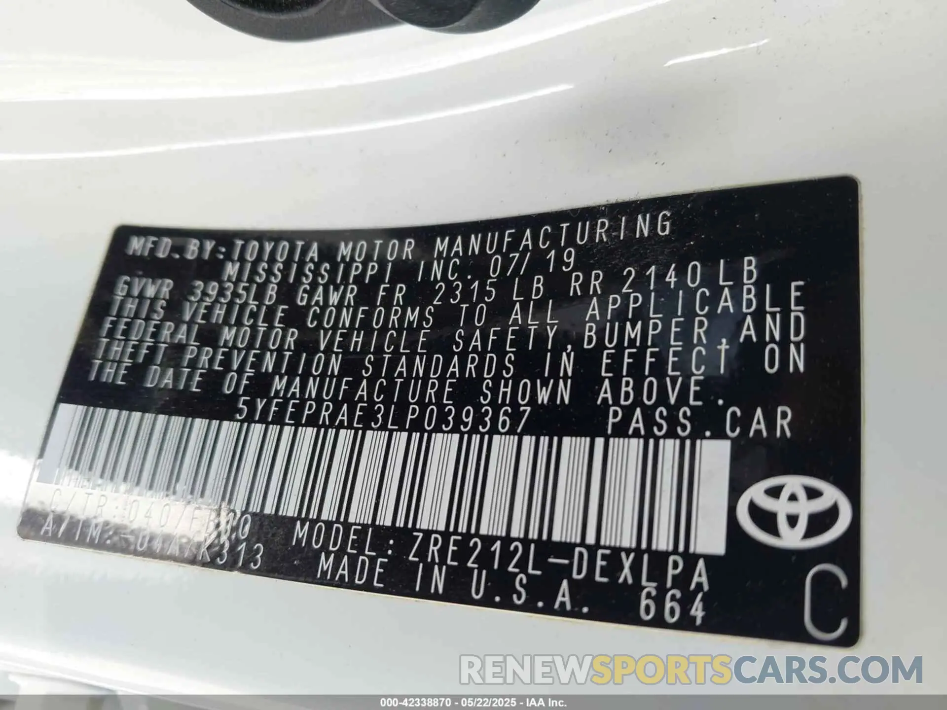 9 Фотография поврежденного автомобиля 5YFEPRAE3LP039367 TOYOTA COROLLA 2020