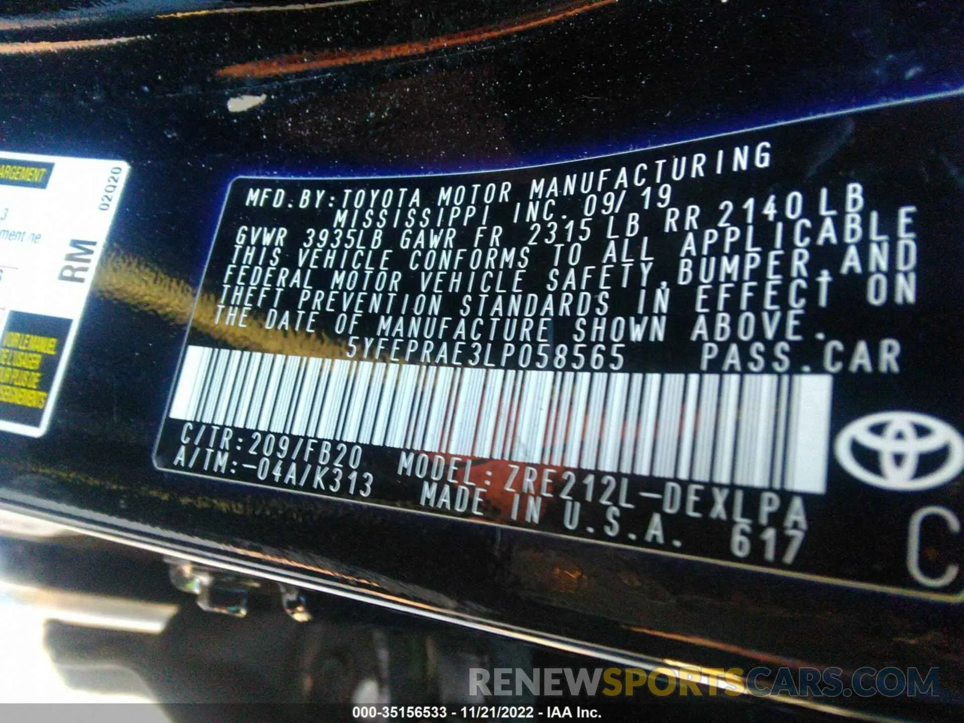 9 Фотография поврежденного автомобиля 5YFEPRAE3LP058565 TOYOTA COROLLA 2020