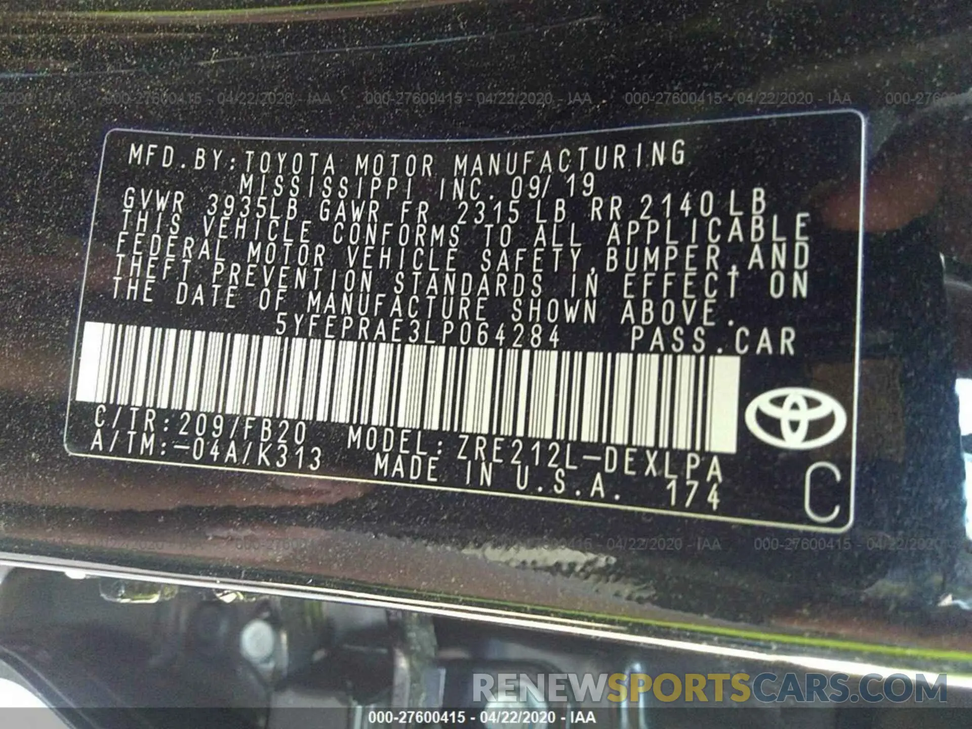 9 Photograph of a damaged car 5YFEPRAE3LP064284 TOYOTA COROLLA 2020