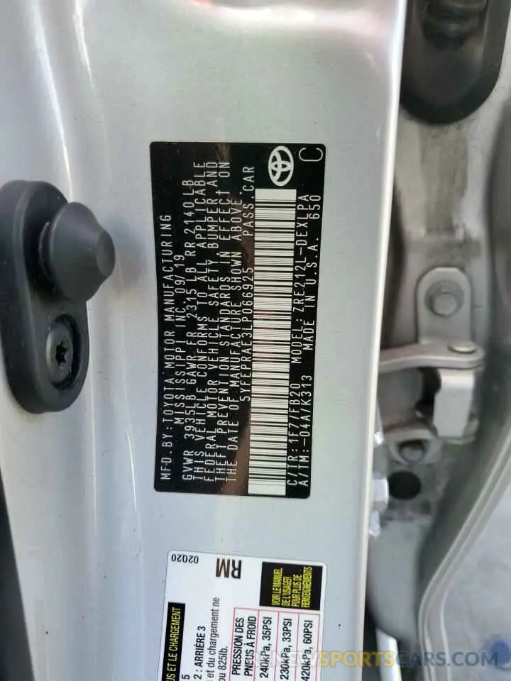 13 Фотография поврежденного автомобиля 5YFEPRAE3LP066925 TOYOTA COROLLA 2020