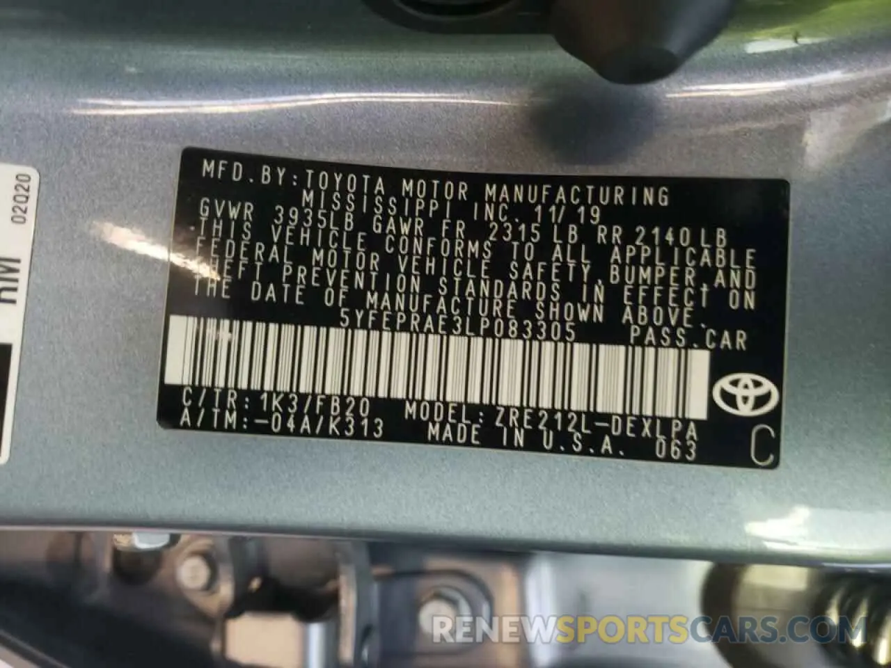 10 Photograph of a damaged car 5YFEPRAE3LP083305 TOYOTA COROLLA 2020