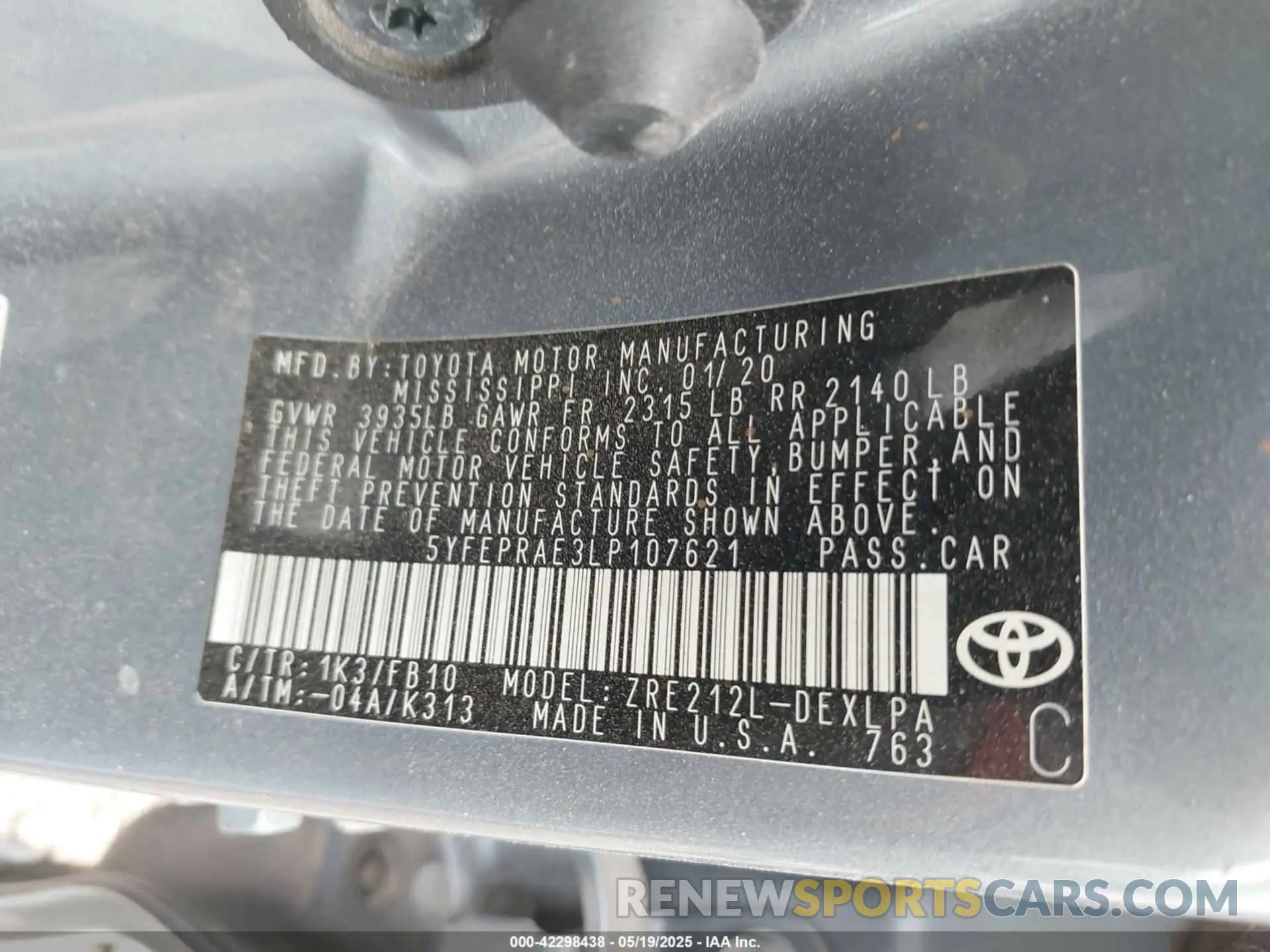 9 Photograph of a damaged car 5YFEPRAE3LP107621 TOYOTA COROLLA 2020