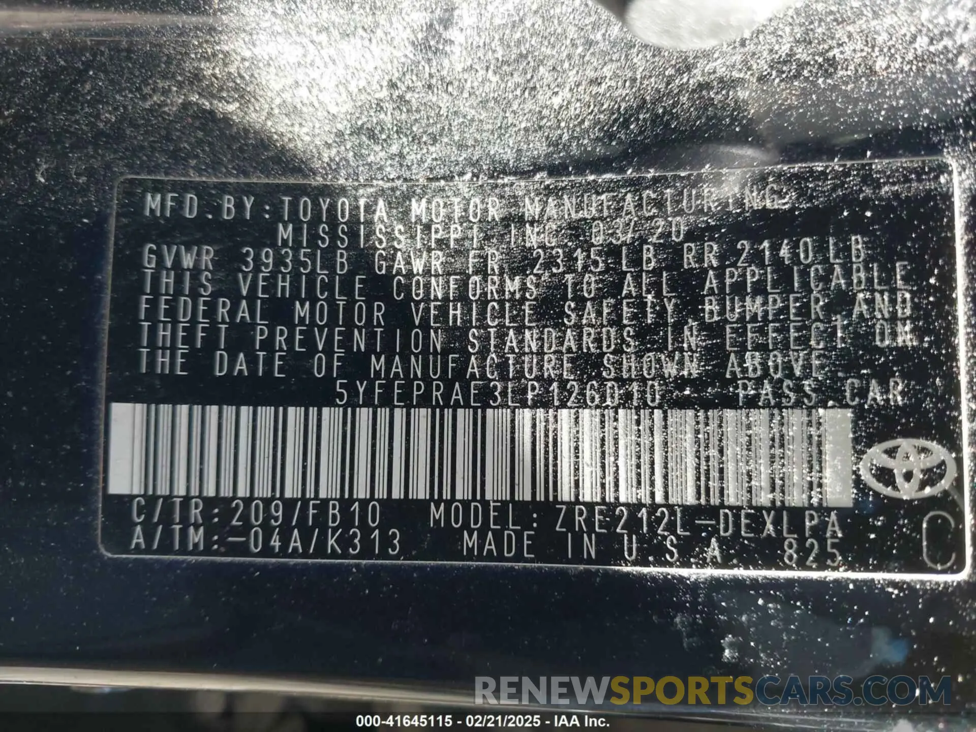 9 Photograph of a damaged car 5YFEPRAE3LP126010 TOYOTA COROLLA 2020