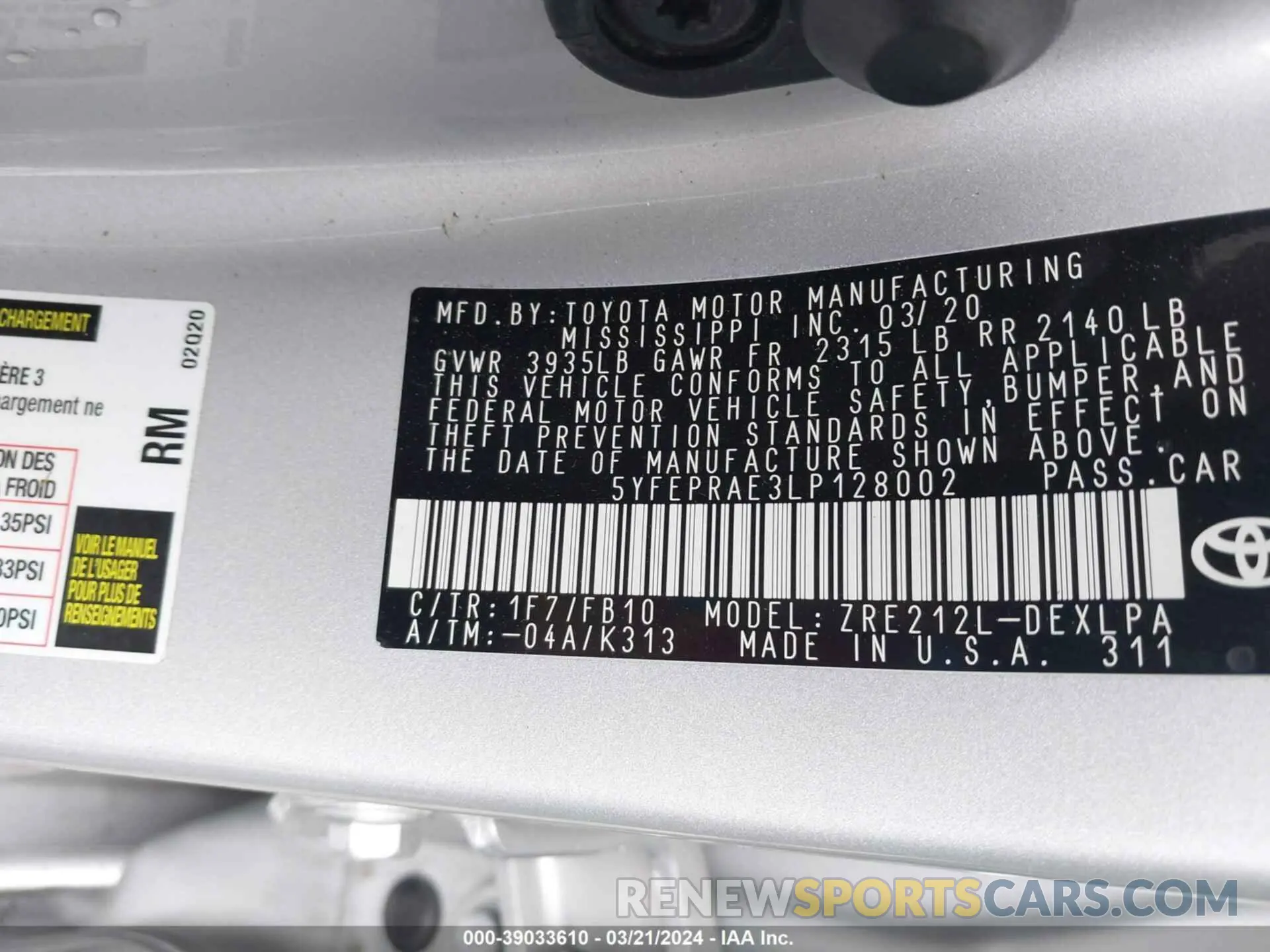 9 Фотография поврежденного автомобиля 5YFEPRAE3LP128002 TOYOTA COROLLA 2020