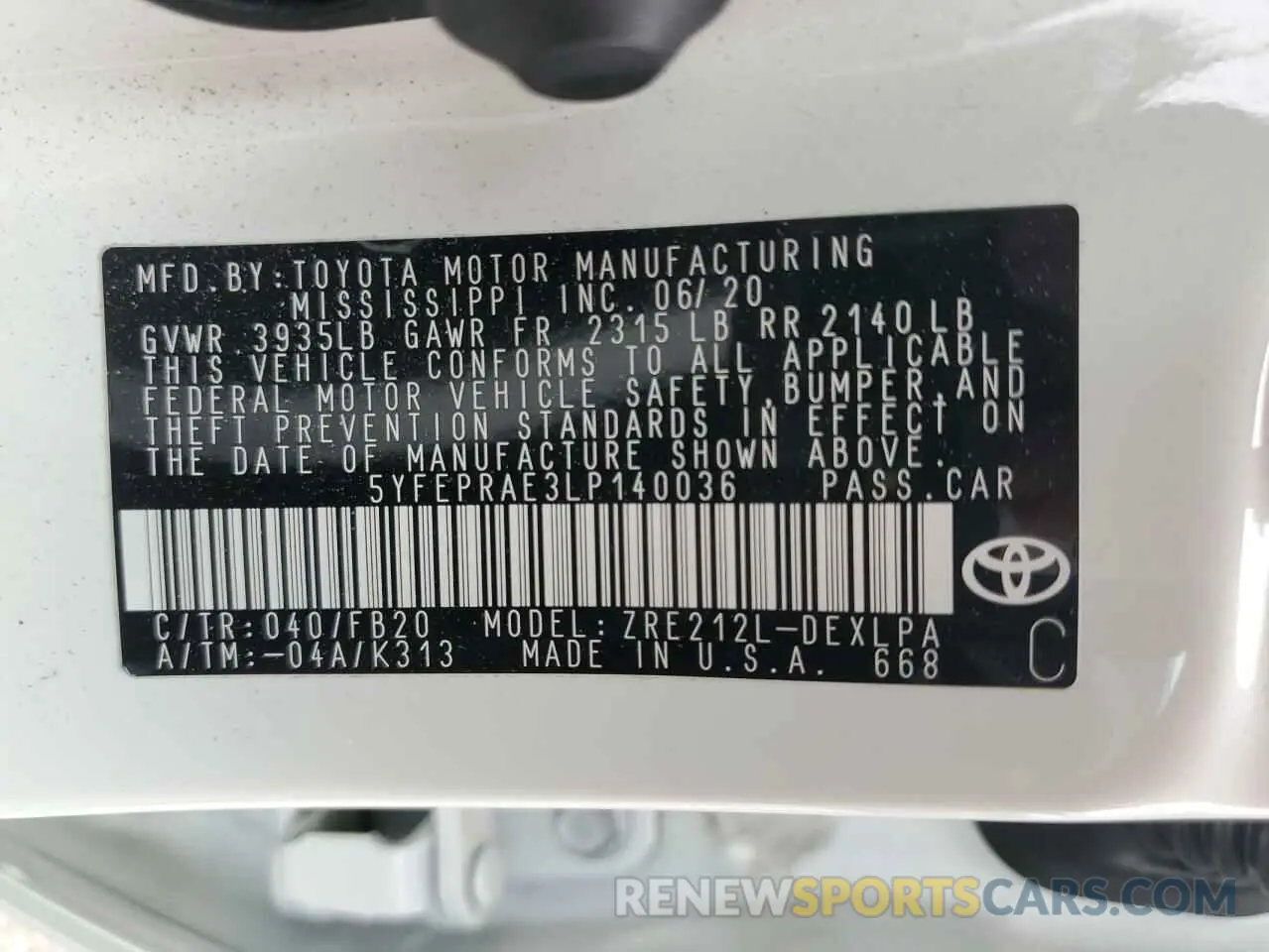 12 Фотография поврежденного автомобиля 5YFEPRAE3LP140036 TOYOTA COROLLA 2020