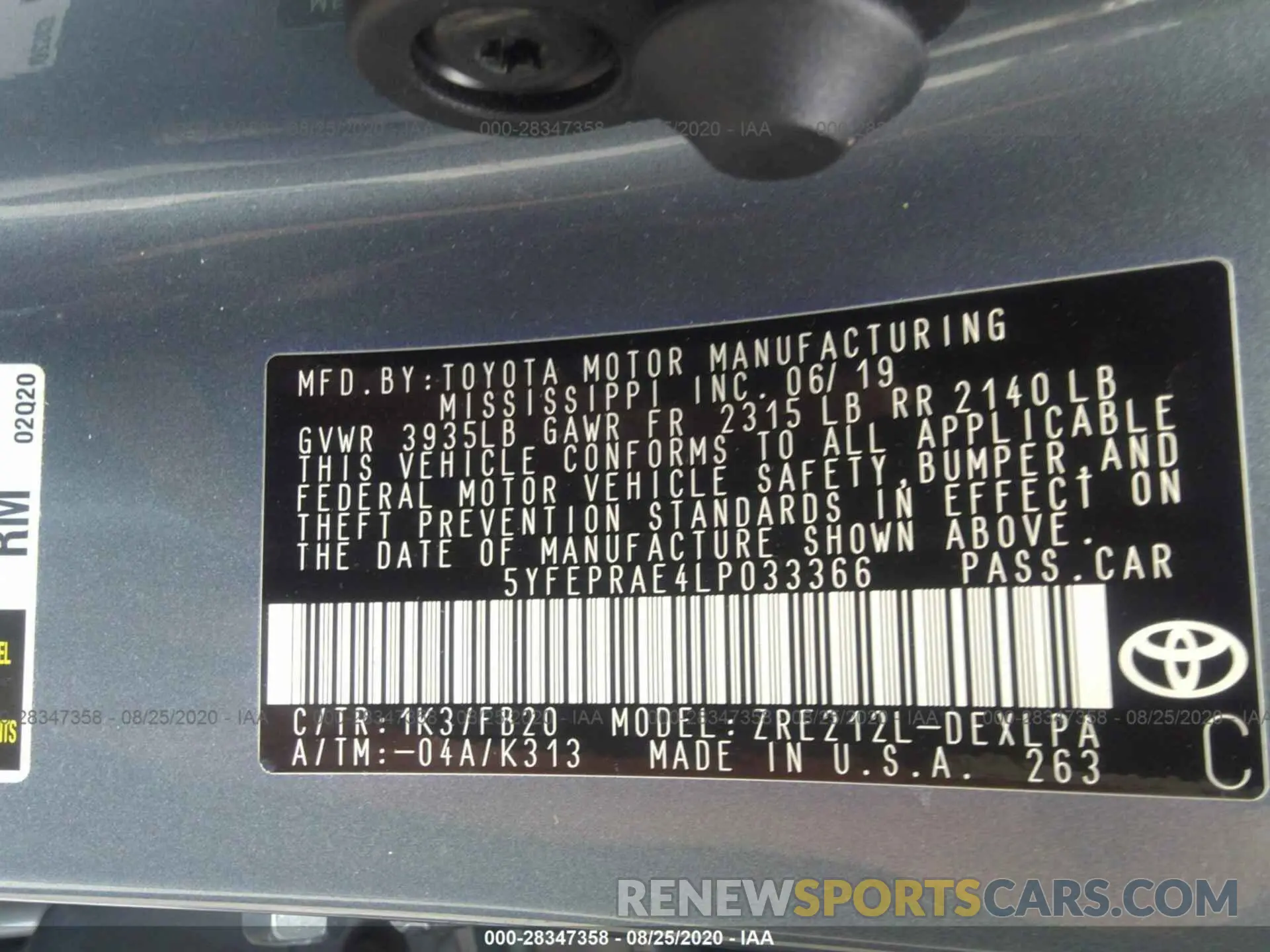 9 Photograph of a damaged car 5YFEPRAE4LP033366 TOYOTA COROLLA 2020