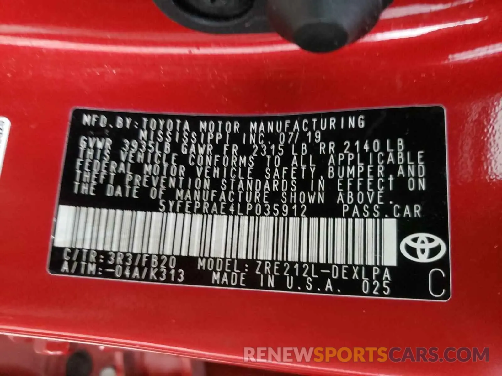 10 Photograph of a damaged car 5YFEPRAE4LP035912 TOYOTA COROLLA 2020