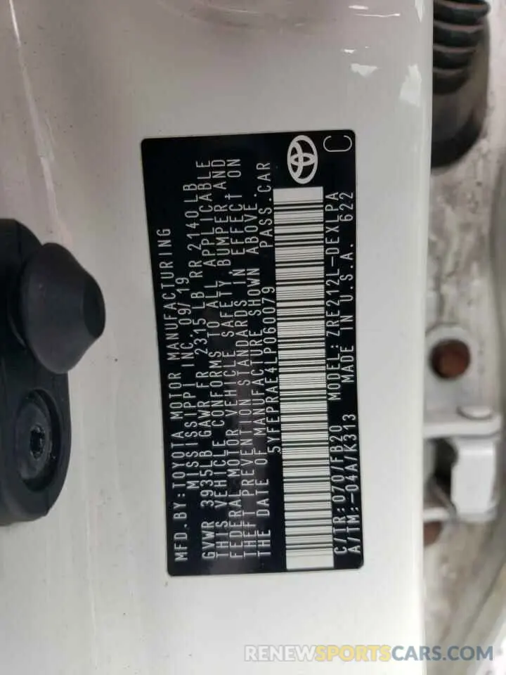 12 Фотография поврежденного автомобиля 5YFEPRAE4LP060079 TOYOTA COROLLA 2020