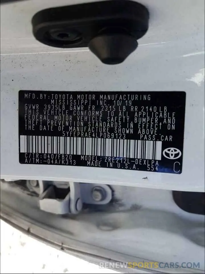 10 Photograph of a damaged car 5YFEPRAE4LP069123 TOYOTA COROLLA 2020