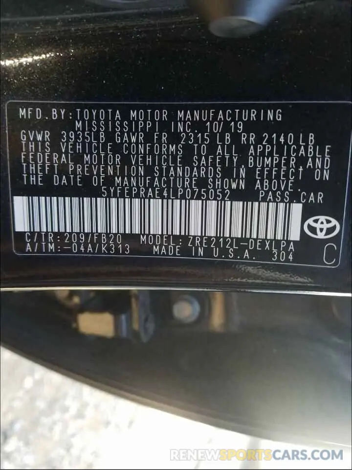10 Photograph of a damaged car 5YFEPRAE4LP075052 TOYOTA COROLLA 2020