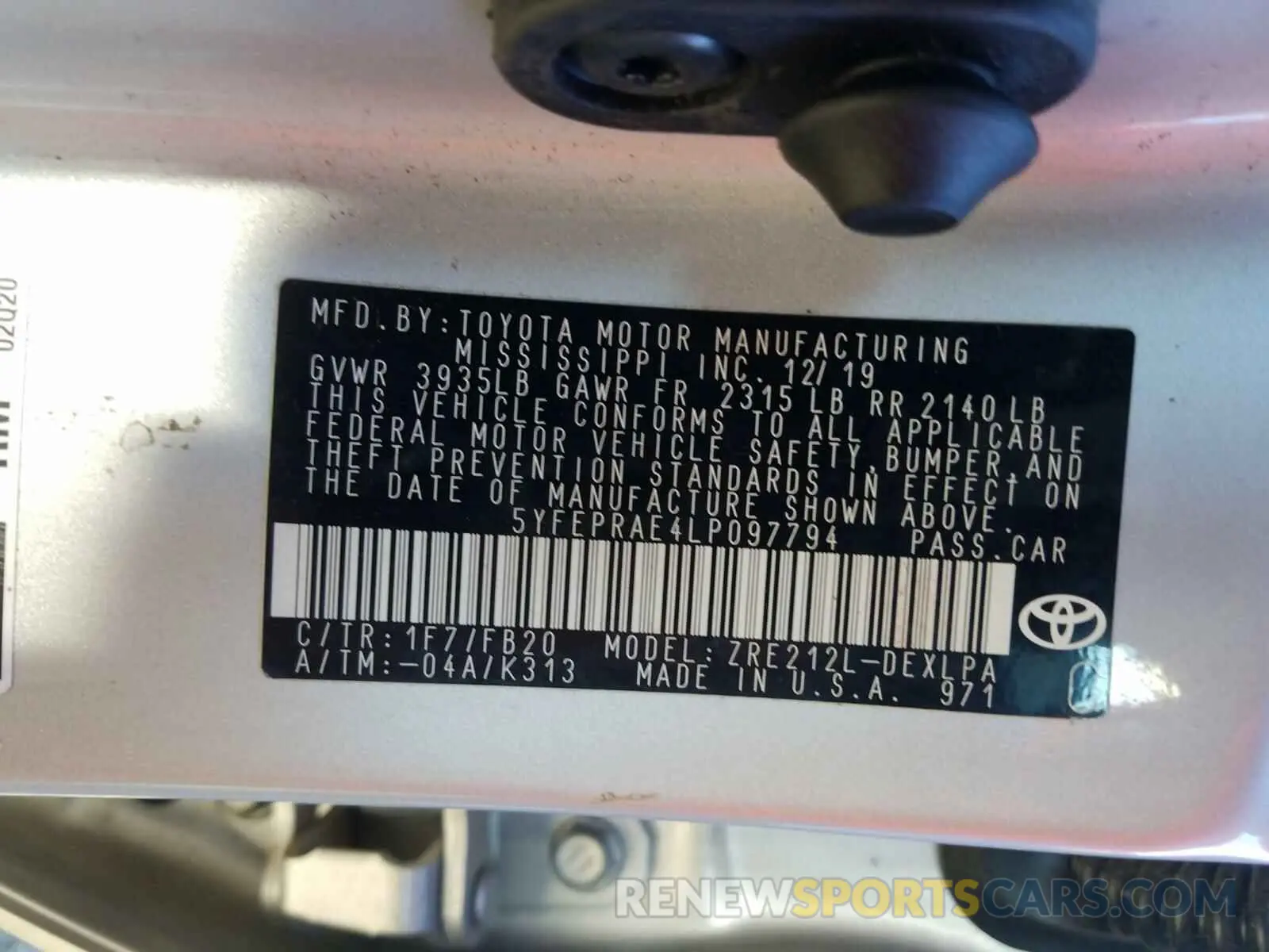 10 Photograph of a damaged car 5YFEPRAE4LP097794 TOYOTA COROLLA 2020