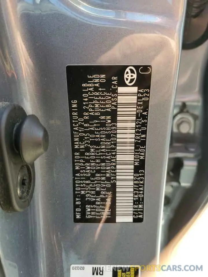 12 Фотография поврежденного автомобиля 5YFEPRAE4LP107093 TOYOTA COROLLA 2020