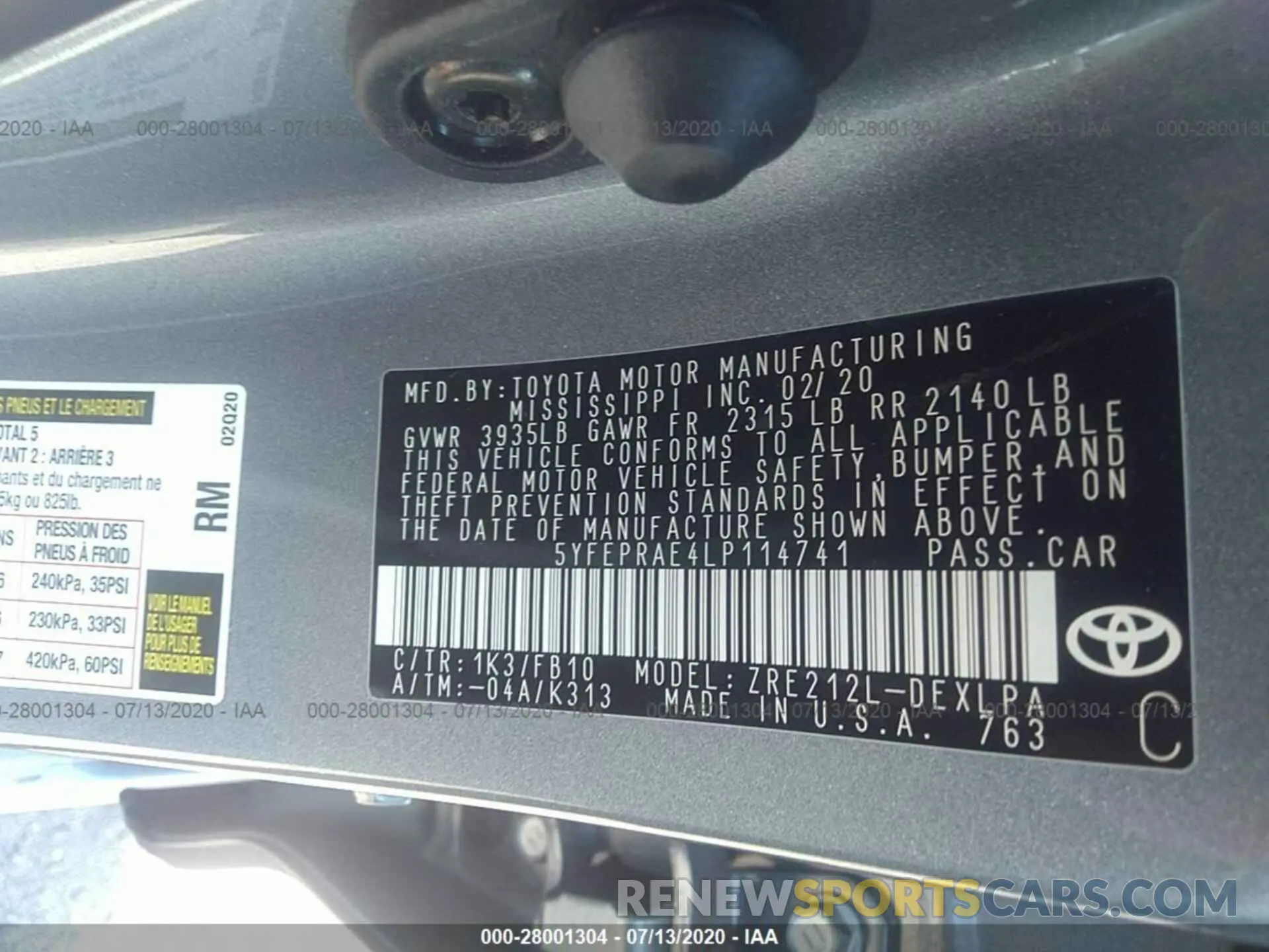 9 Photograph of a damaged car 5YFEPRAE4LP114741 TOYOTA COROLLA 2020