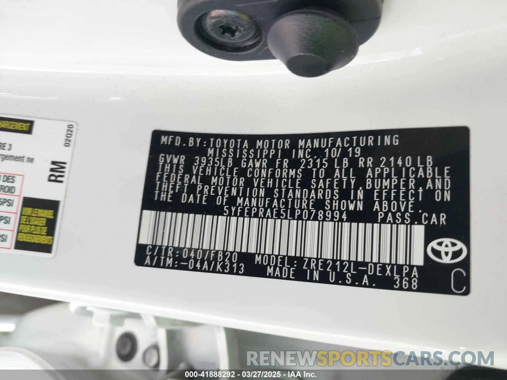 9 Фотография поврежденного автомобиля 5YFEPRAE5LP078994 TOYOTA COROLLA 2020