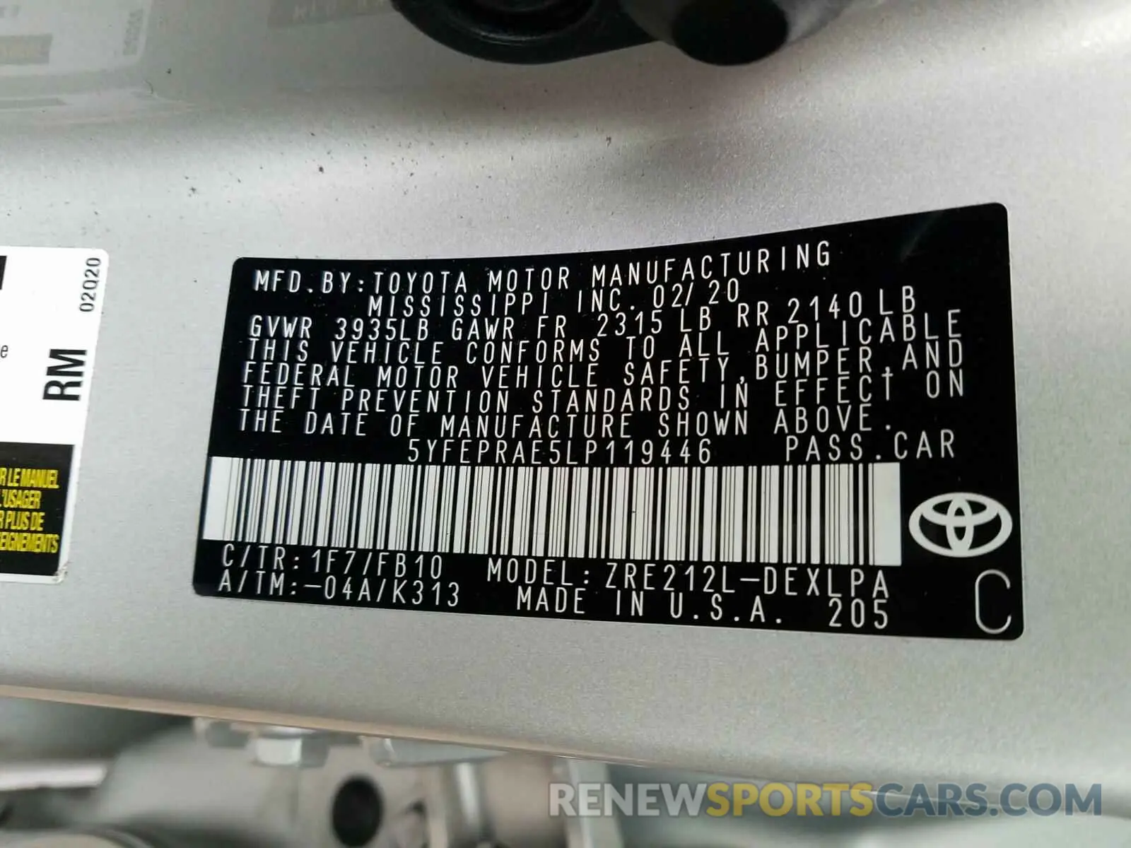 10 Photograph of a damaged car 5YFEPRAE5LP119446 TOYOTA COROLLA 2020