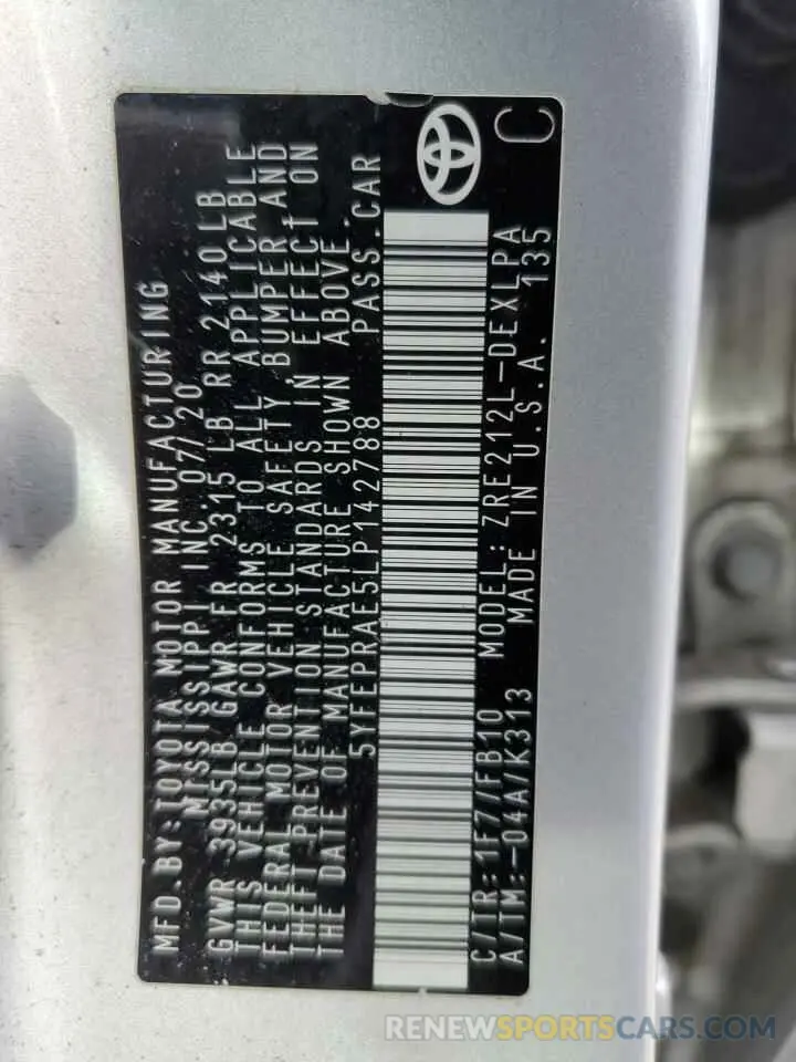 12 Photograph of a damaged car 5YFEPRAE5LP142788 TOYOTA COROLLA 2020
