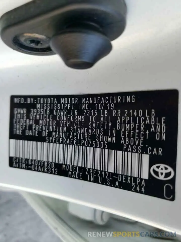 10 Фотография поврежденного автомобиля 5YFEPRAE6LP075005 TOYOTA COROLLA 2020