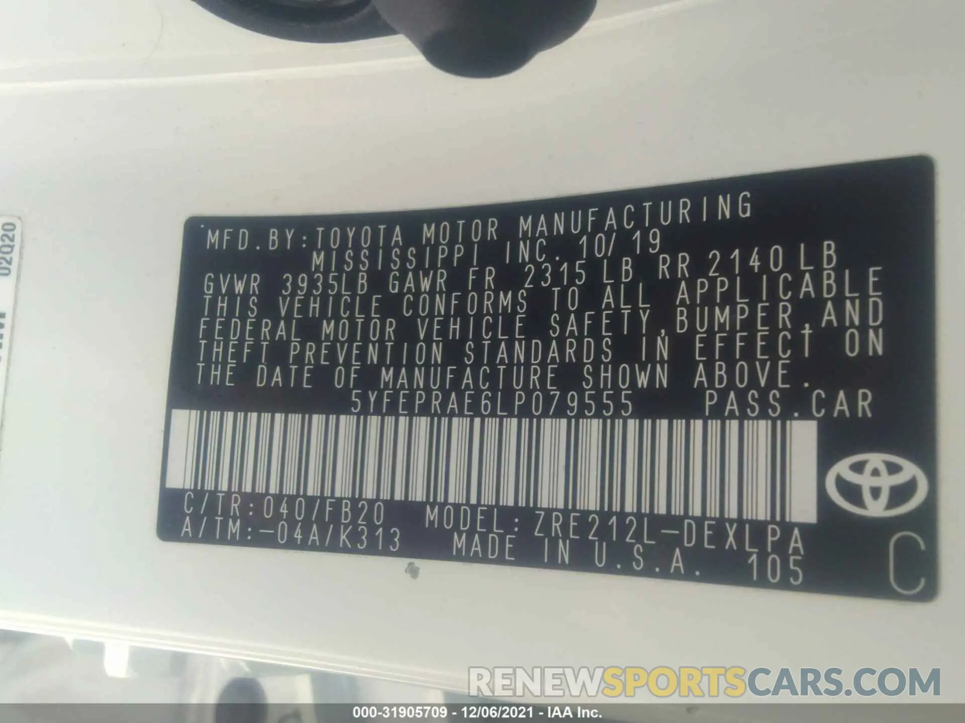 9 Photograph of a damaged car 5YFEPRAE6LP079555 TOYOTA COROLLA 2020