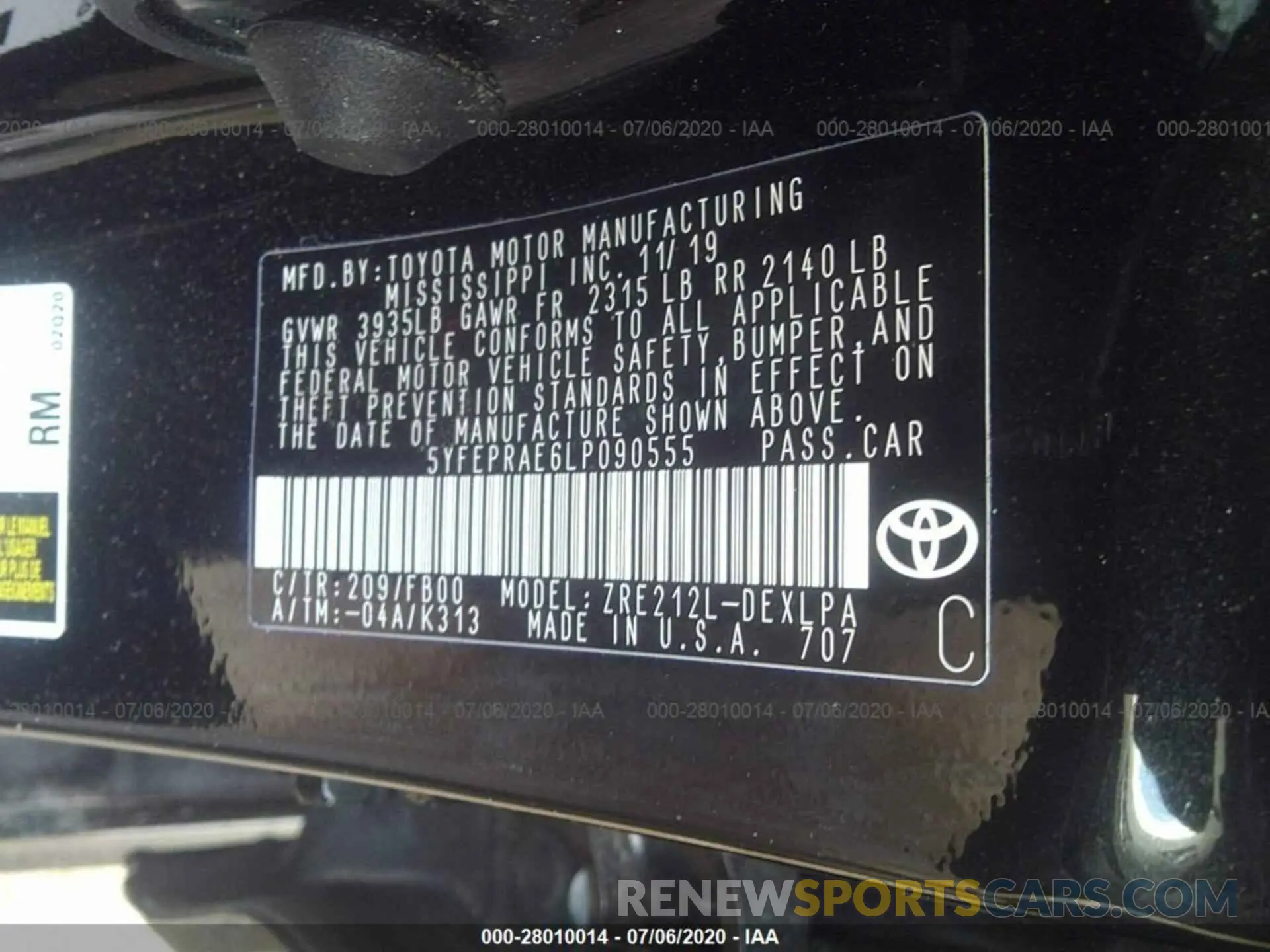 9 Photograph of a damaged car 5YFEPRAE6LP090555 TOYOTA COROLLA 2020