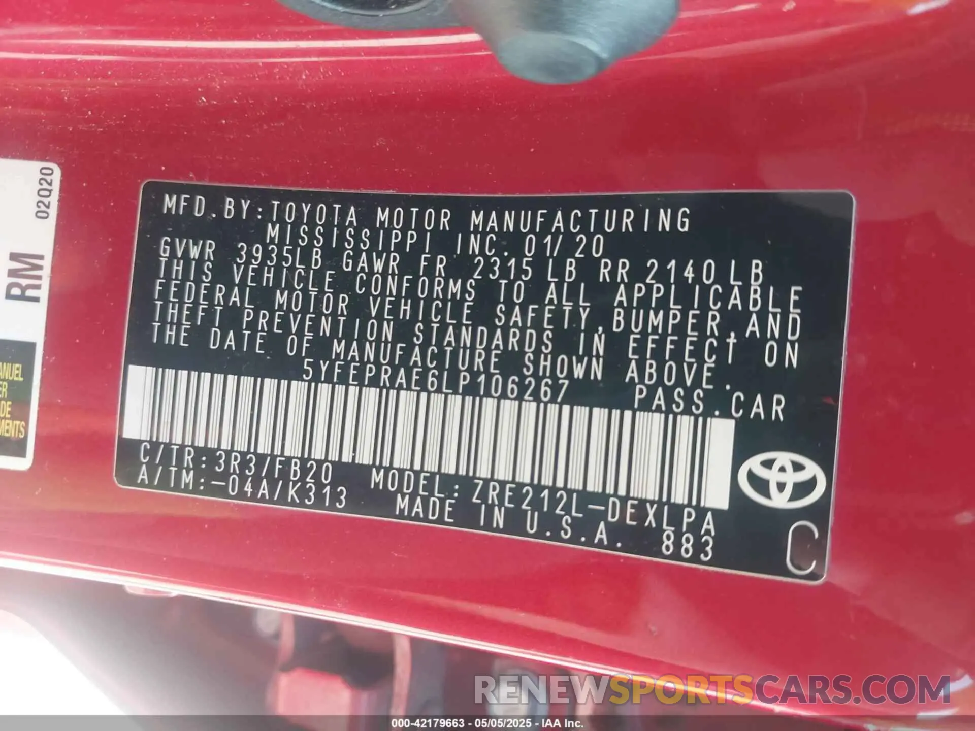 9 Photograph of a damaged car 5YFEPRAE6LP106267 TOYOTA COROLLA 2020