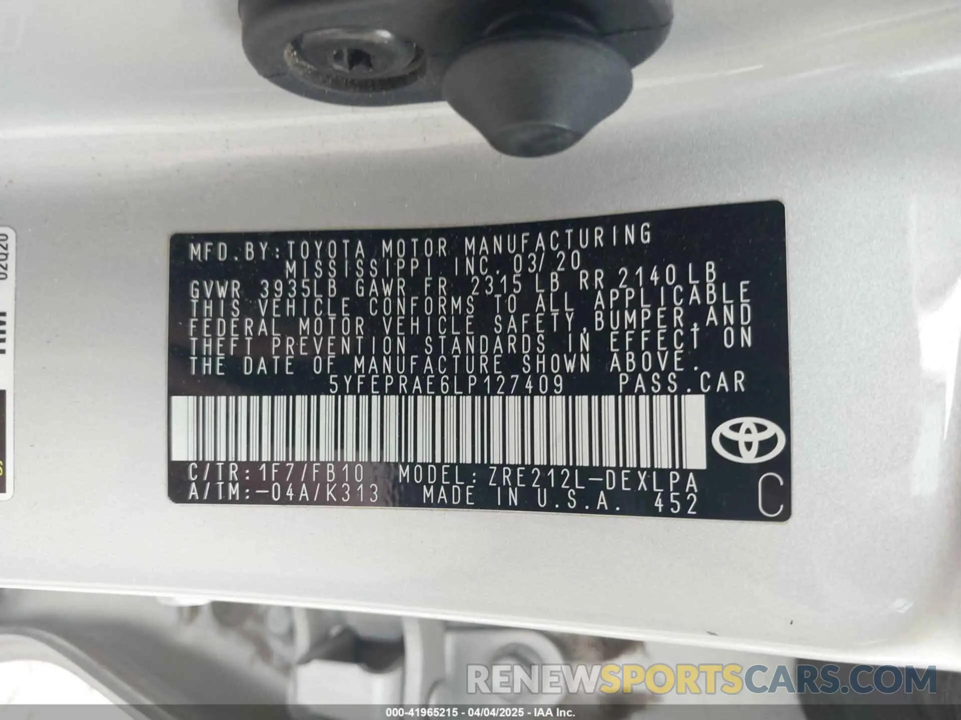 9 Фотография поврежденного автомобиля 5YFEPRAE6LP127409 TOYOTA COROLLA 2020