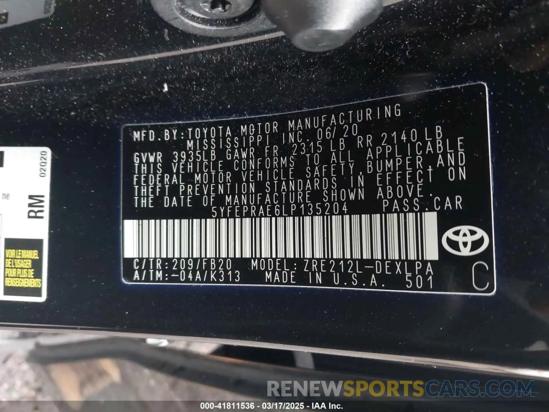 9 Фотография поврежденного автомобиля 5YFEPRAE6LP135204 TOYOTA COROLLA 2020