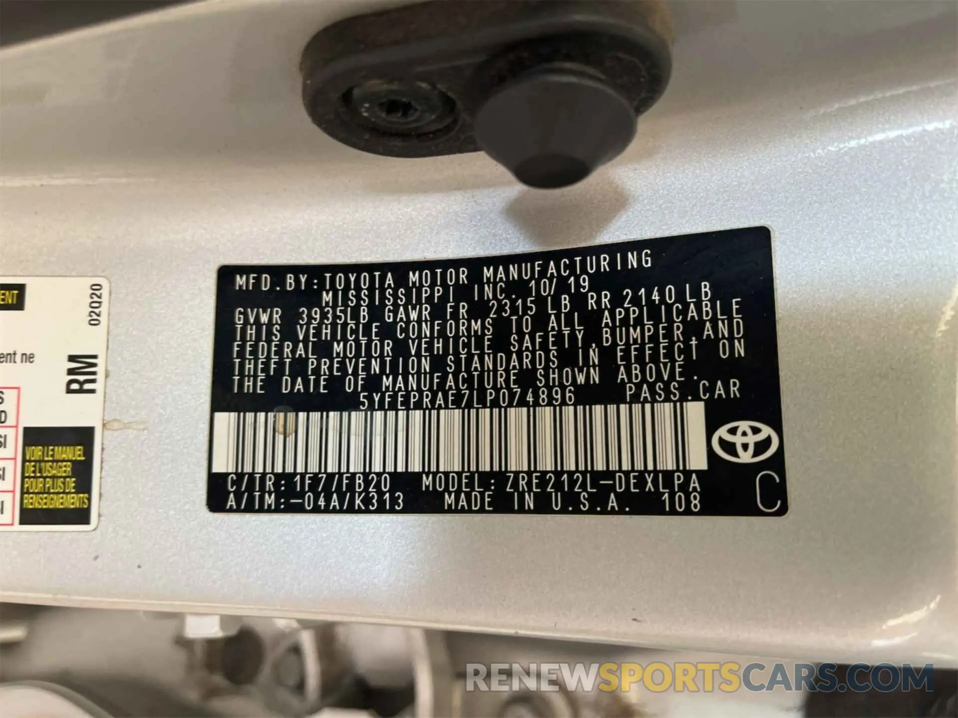 4 Фотография поврежденного автомобиля 5YFEPRAE7LP074896 TOYOTA COROLLA 2020