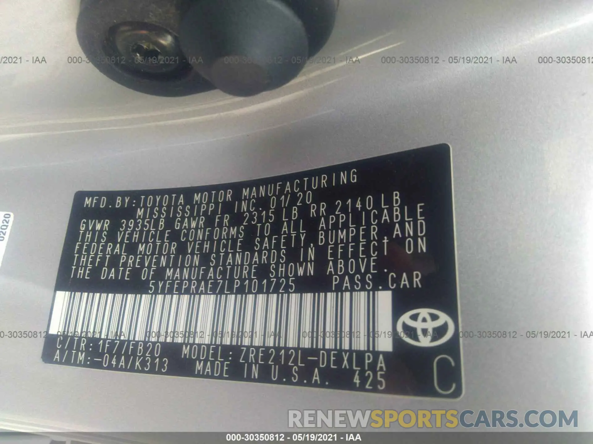 9 Фотография поврежденного автомобиля 5YFEPRAE7LP101725 TOYOTA COROLLA 2020