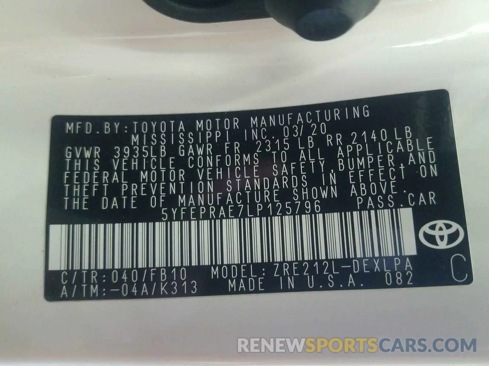 10 Photograph of a damaged car 5YFEPRAE7LP125796 TOYOTA COROLLA 2020