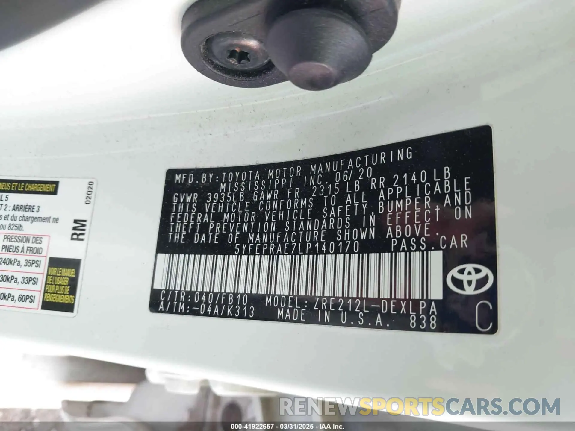 9 Photograph of a damaged car 5YFEPRAE7LP140170 TOYOTA COROLLA 2020